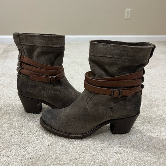 Frye Women Jane Strappy Short Ankle Boot Suede Leather  Pull On Size 5.5 B Gray, - Picture 6 of 16